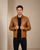 Men's Standing Collar Leather Jacket Tony Dynamo Tan
