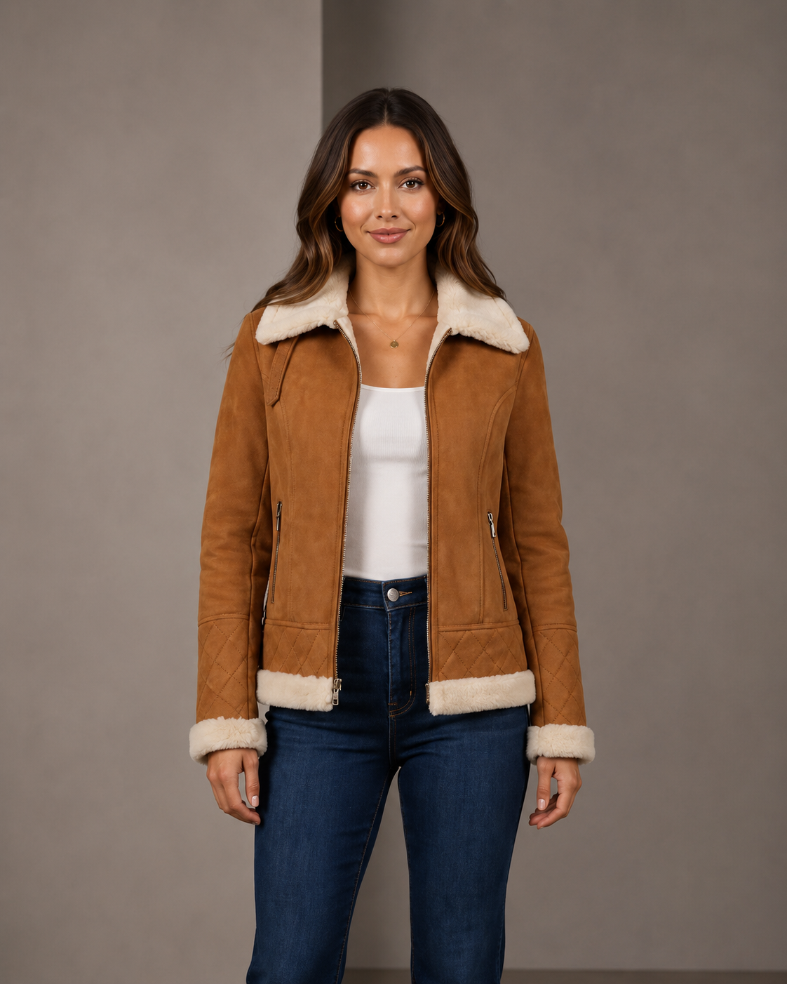 Women’s Merino Sheepskin Aviator Jacket – Dynamo Tan