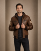 Men's Real Leather Bomber Zip up Detachable Hoodie Jacket Dallas Cognac