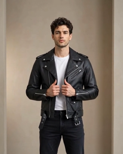 Men’s Leather Biker Jacket Brando Style Johnny – Dynamo Nova Black