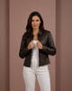 Women’s Classic Leather Biker Zip Box Jacket – Zenith Brown
