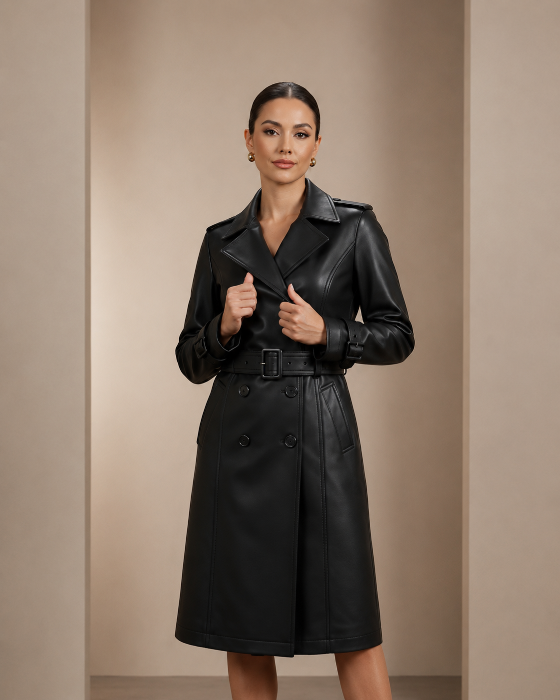 Midnight Sienna Double - Breasted Trench Coat