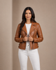 Women’s Cross Zip Biker Leather Jacket – Claudia Celestial Cognac