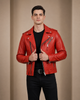 Men’s Heavy-Duty Leather Biker Brando Jacket – Ignite Red