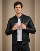 Mens Leather Biker Style Zip Jacket Eddie Essence Nova Black