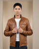 Men’s Standing Collar Leather Jacket – Tony Dynamo Tan