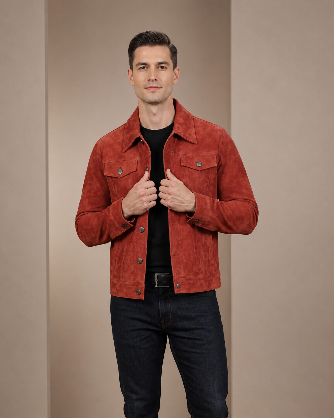 Men's Real Suede Trucker Harrington Jacket Daryl Infinite Burgundy