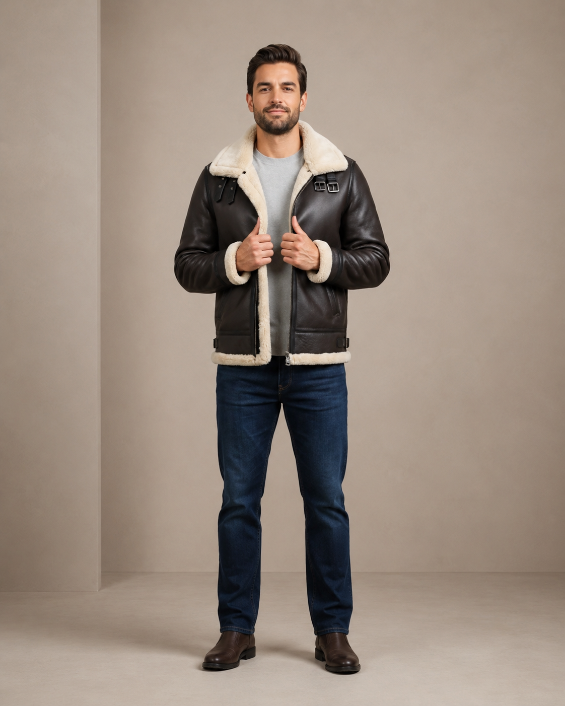 Men’s Bomber Flying Aviator RAF B3 Real Leather Sheepskin Hooded Jacket – Zenith Brown