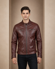 Men’s Biker Leather Jacket with Standing Collar – Infinite Burgundy