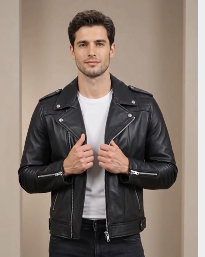 Men’s Leather Biker Brando Design Jacket Sean – Nova Black