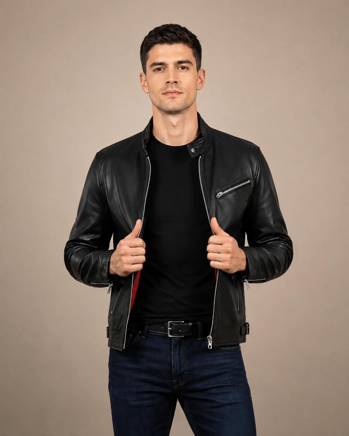 Men's Leather Cafe Racer Casual Biker Jacket Gerard Nova Black