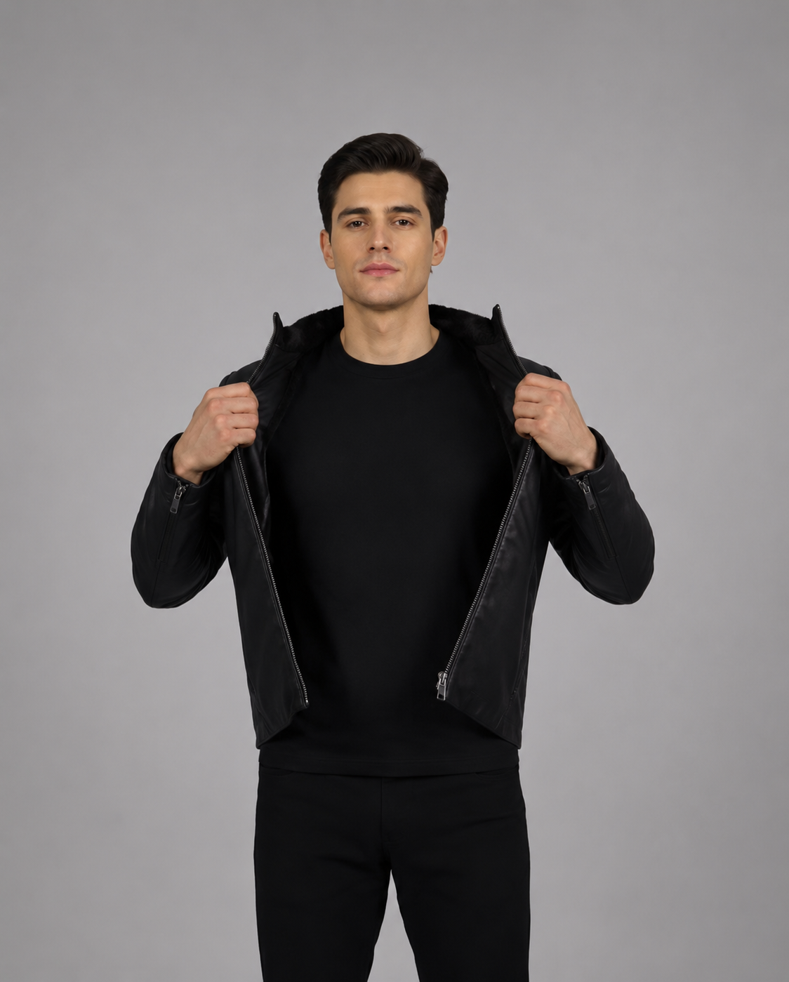 Men’s Leather Quilted Anorak Style Jacket Jeff – Nova Black