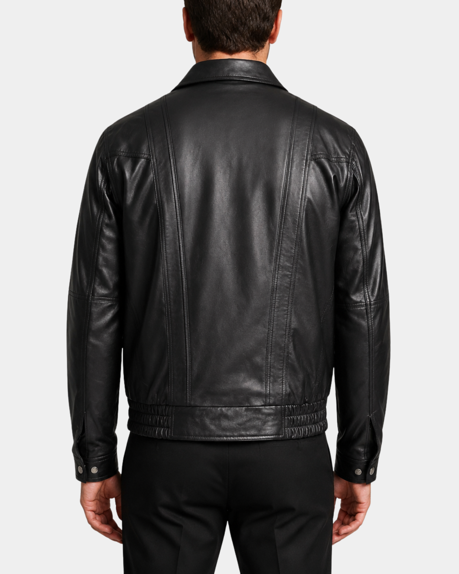 Men's Leather Bomber Blouson Jacket Robert Nova Black back view