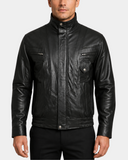 Men's Leather Bomber Blouson Jacket Robert Nova Black front closed