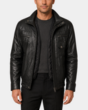 Men's Leather Bomber Blouson Jacket Robert Nova Black front open