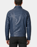 Men's Leather Bomber Blouson Jacket Robert Radient Blue back view