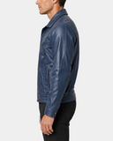 Men's Leather Bomber Blouson Jacket Robert Radient Blue side view