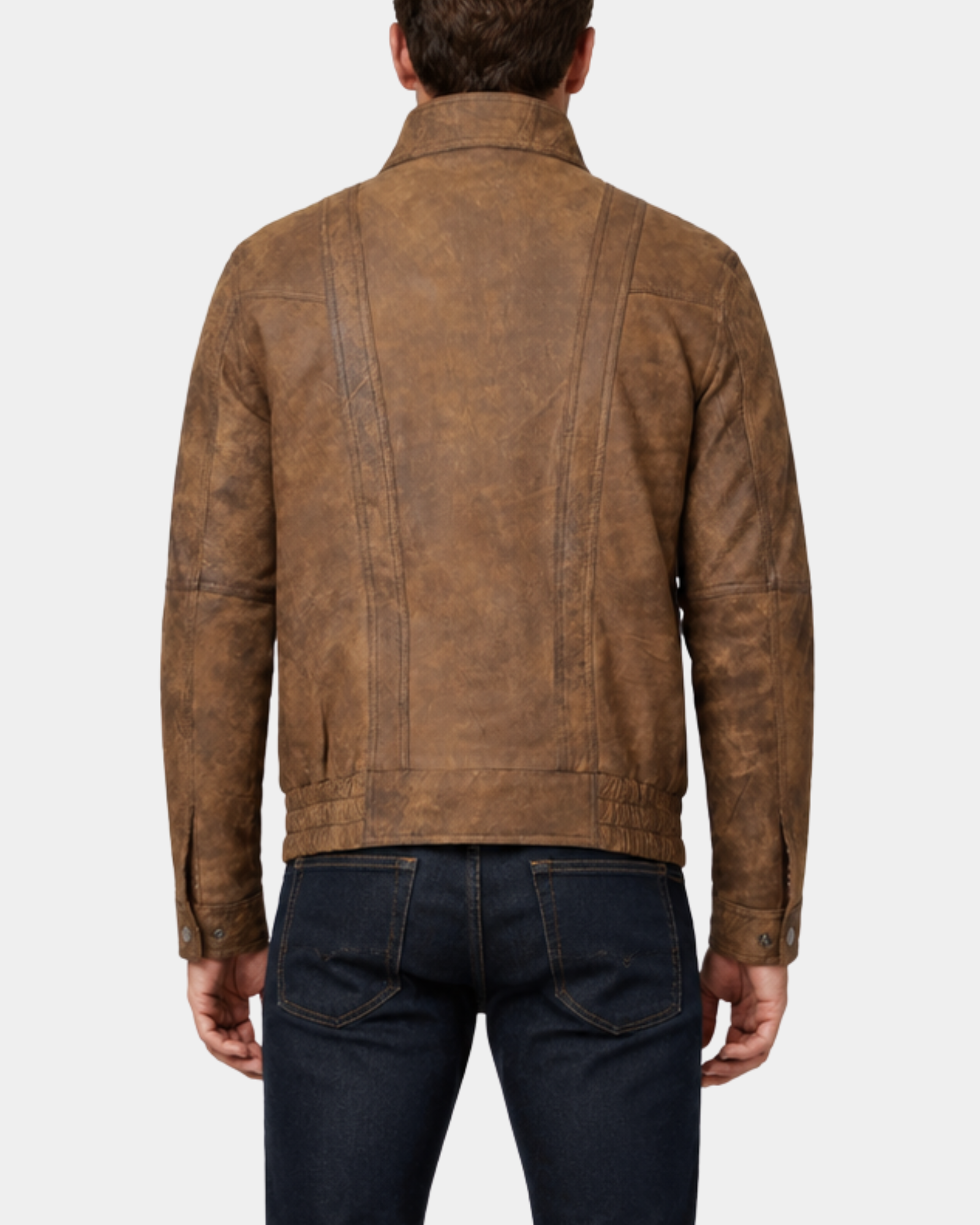 Men's Leather Bomber Blouson Jacket Robert Zenith Brown back view