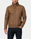 Men's Leather Bomber Blouson Jacket Robert Zenith Brown front closed