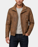 Men's Leather Bomber Blouson Jacket Robert Zenith Brown front open