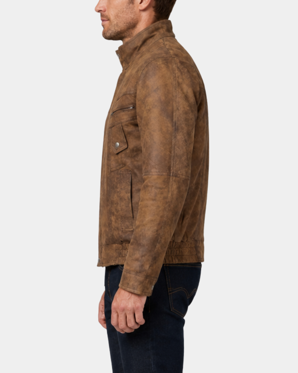 Men's Leather Bomber Blouson Jacket Robert Zenith Brown side view