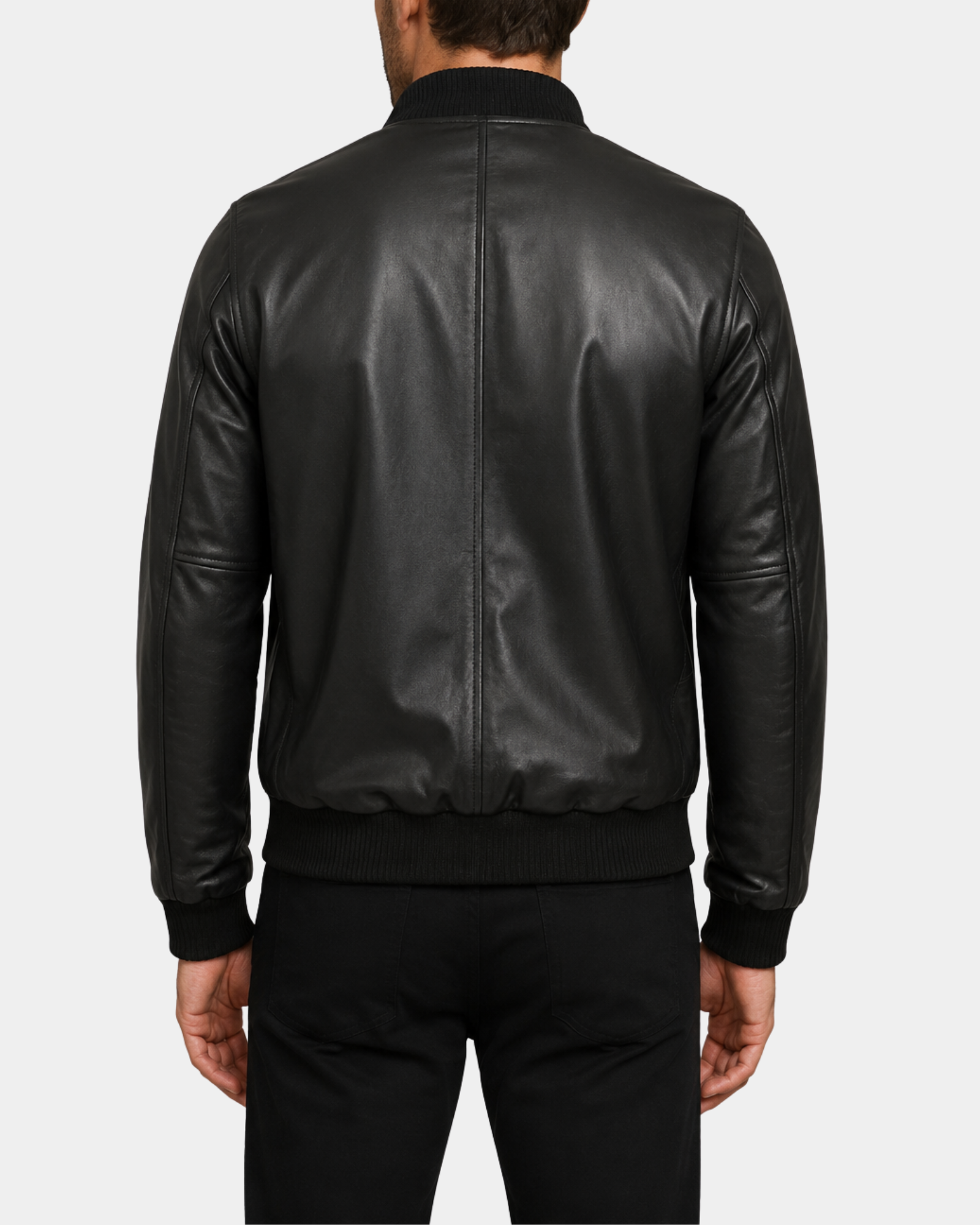 Men's Leather MA-1 Bomber Jacket Ryan Nova Black back view