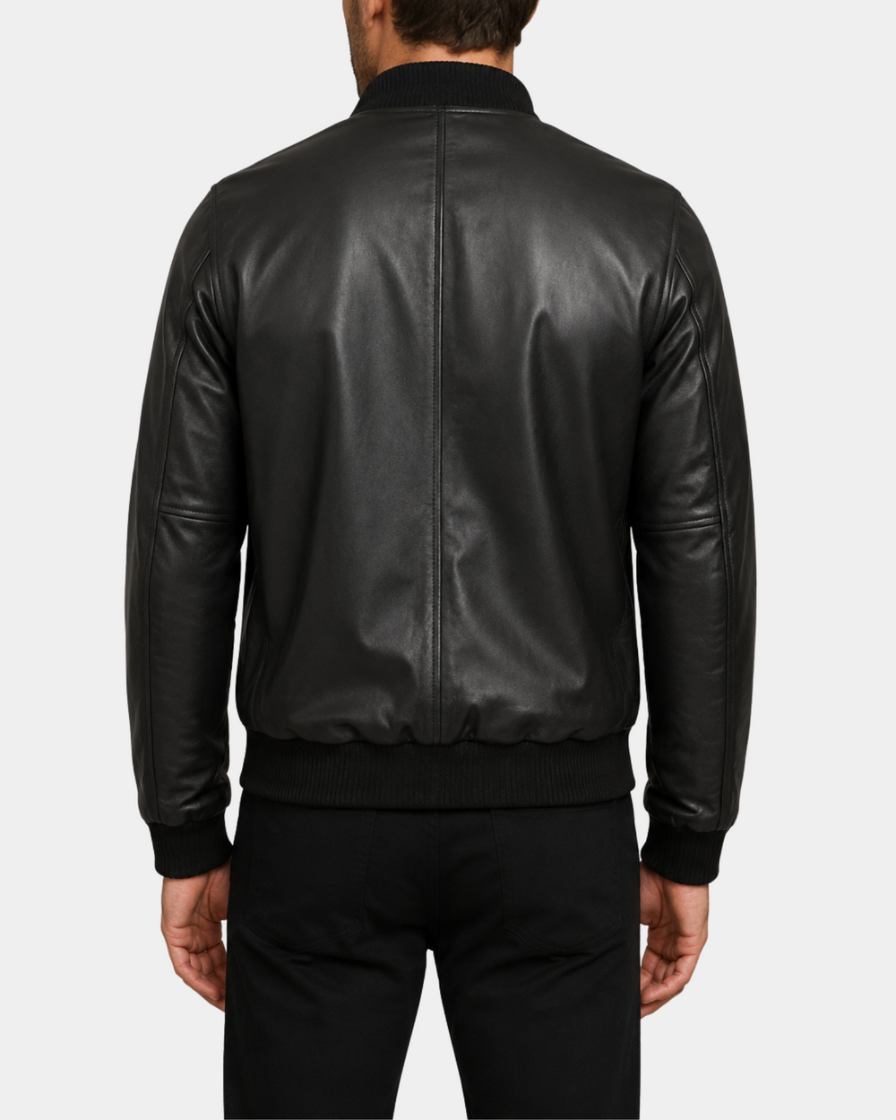 Men's Leather MA-1 Bomber Jacket Ryan Nova Black back view