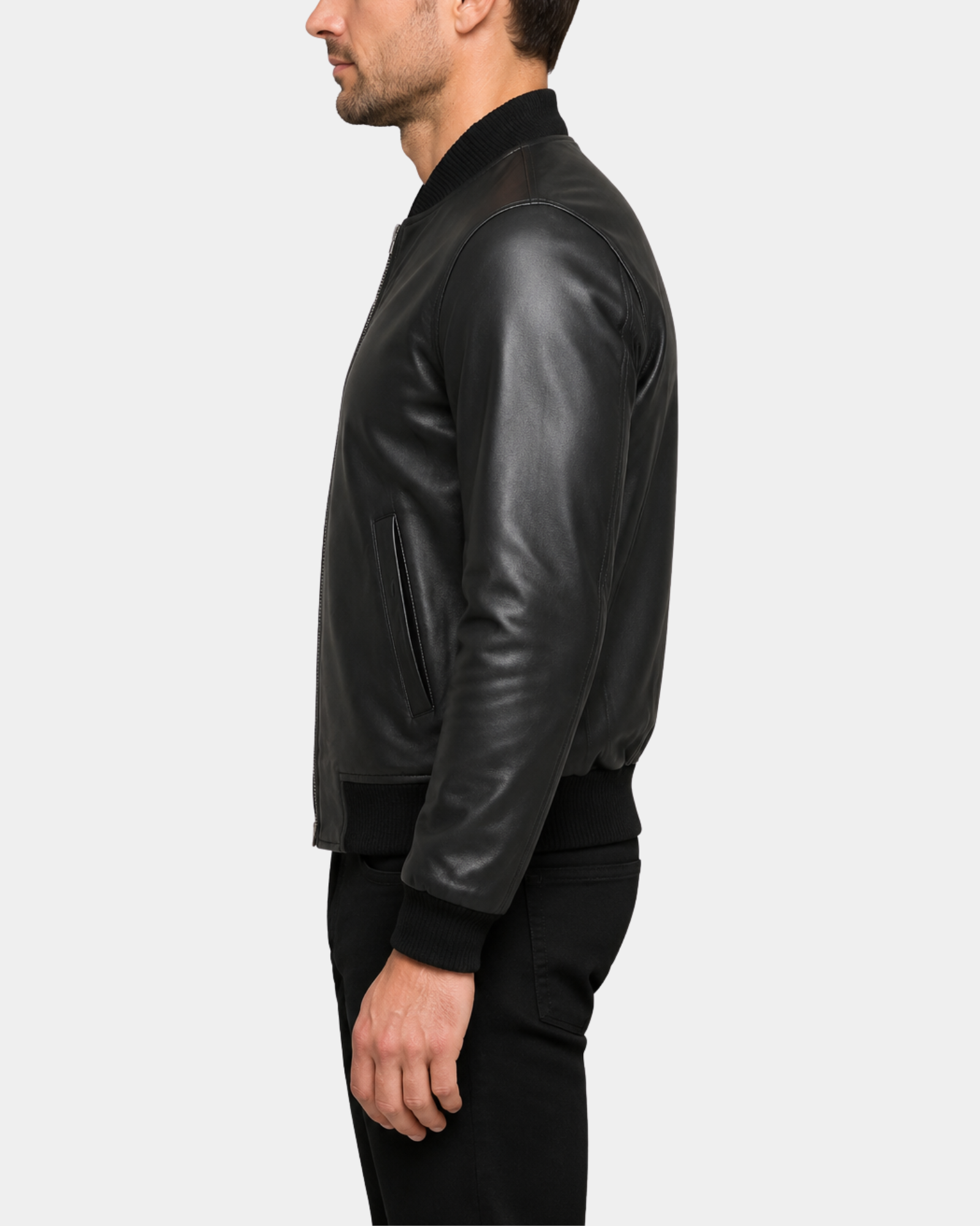 Men's Leather MA-1 Bomber Jacket Ryan Nova Black side view