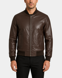 Men's Leather MA-1 Bomber Jacket Ryan Zenith Brown front closed