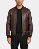 Men's Leather MA-1 Bomber Jacket Ryan Zenith Brown front open