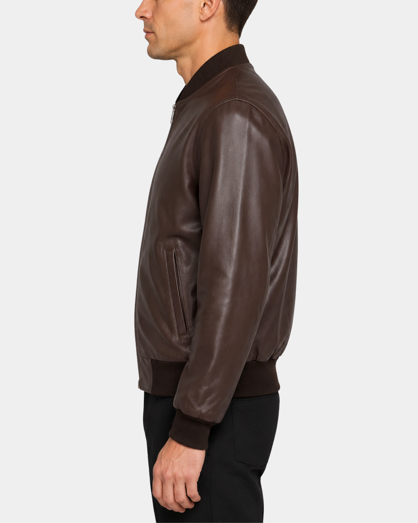 Men's Leather MA-1 Bomber Jacket Ryan Zenith Brown side view