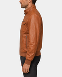 Men's Leather Bomber Flight Jacket Tom Dynamo Tan back view