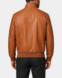 Men's Leather Bomber Flight Jacket Tom Dynamo Tan side view