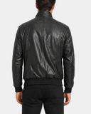 Men's Leather Bomber Flight Jacket Tom Nova Black back view