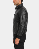 Men's Leather Bomber Flight Jacket Tom Nova Black side view