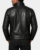 Men's Standing Collar Leather Jacket Tony Nova Black back view