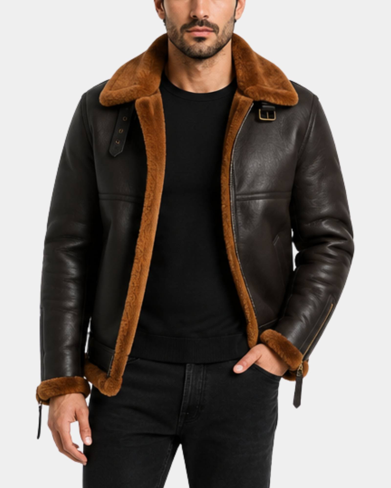 Men's Original RAF Flying Sheepskin Jacket Tyler Zenith Brown Ginger front open