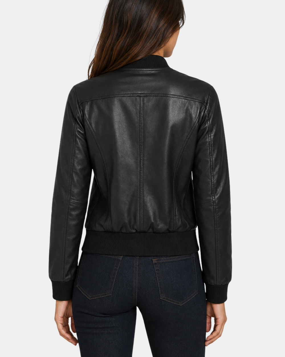 Women's Real Leather Varsity Bomber Jacket Nova Black - back view