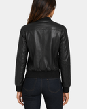 Women's Real Leather Varsity Bomber Jacket Nova Black - back view